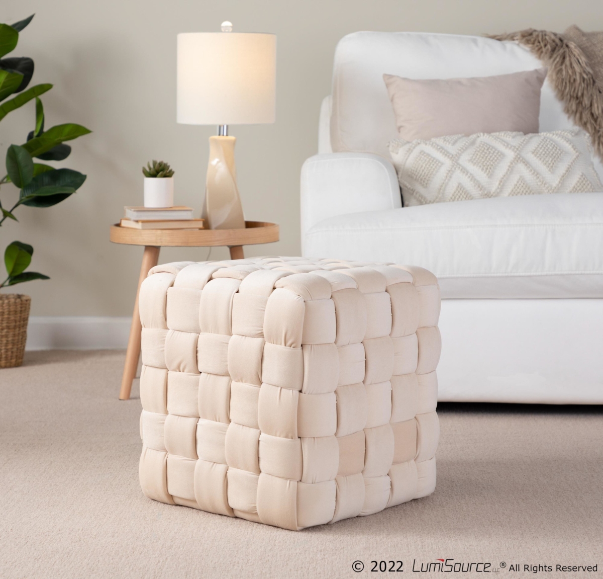 OT-SQBRAID16 VCR 16 in. Square Braided Ottoman, Cream