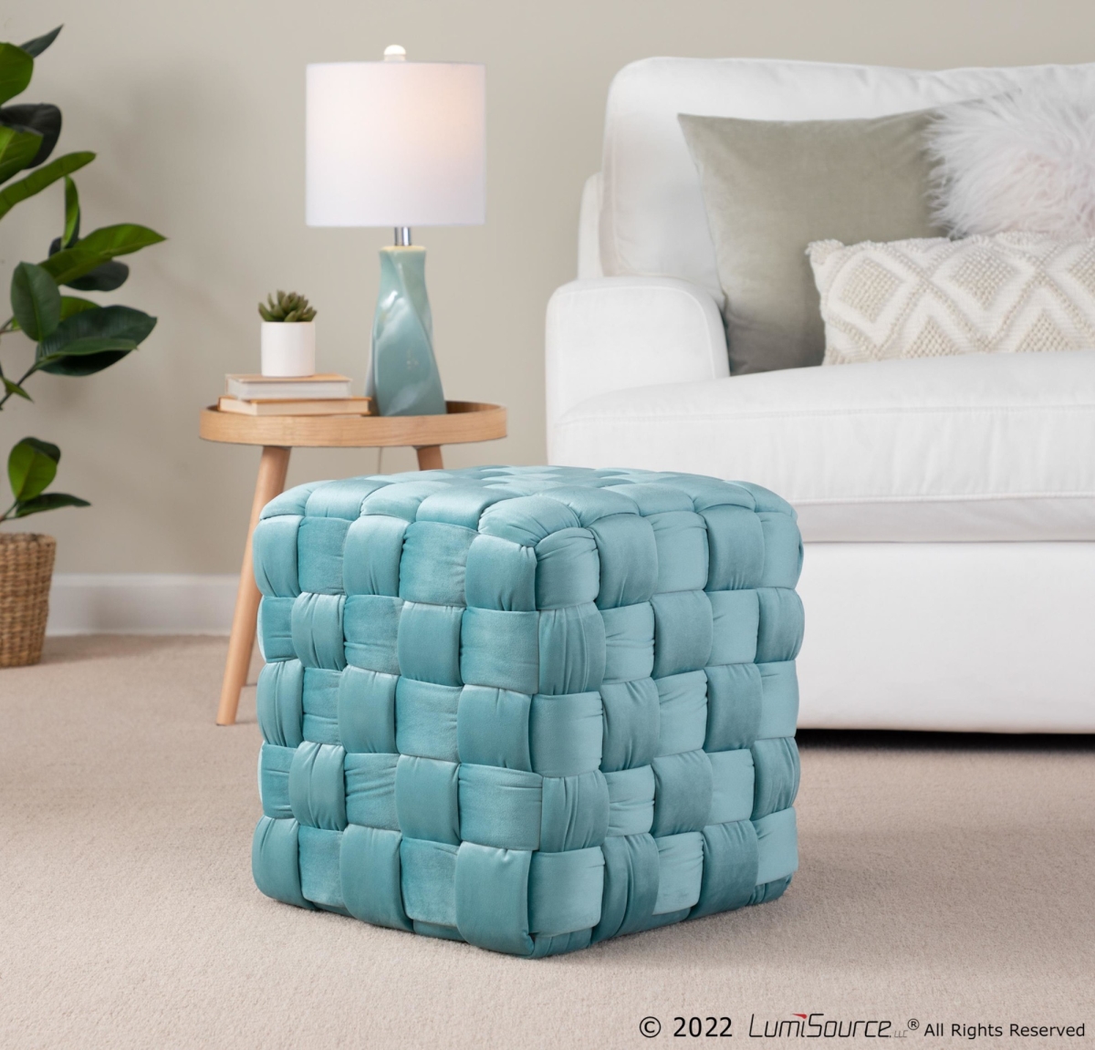 OT-SQBRAID16 VLBU 16 in. Square Braided Ottoman, Ice Blue