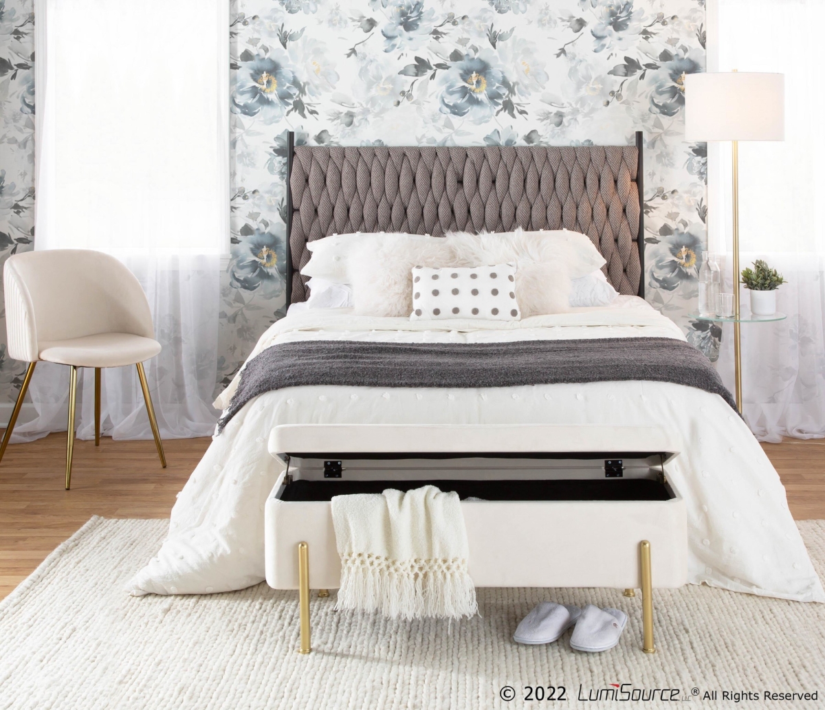 HBQ-BRAIDMAT BKGY Braided Matisse Fabric Headboard - Black & Gray - Queen Size