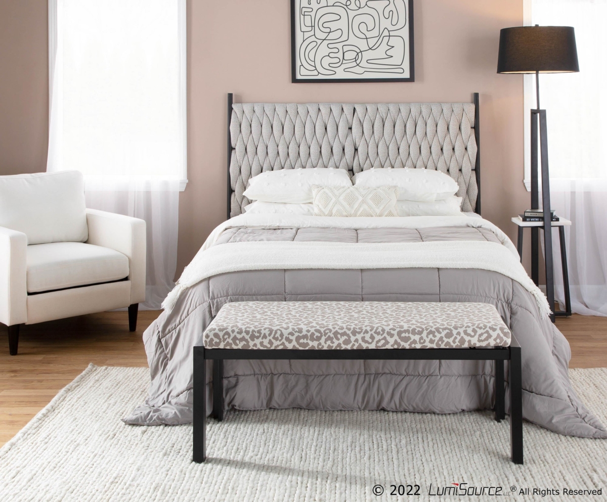 HBQ-BRAIDMAT BKCR Braided Matisse Fabric Headboard - Black & Cream - Queen Size