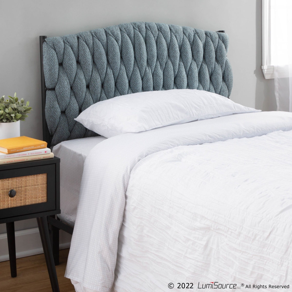 HBT-BRAIDMAT BKBU Braided Matisse Fabric Headboard - Black & Blue - Twin Size
