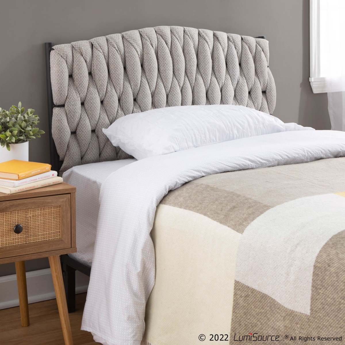 HBT-BRAIDMAT BKCR Braided Matisse Fabric Headboard - Black & Cream - Twin Size
