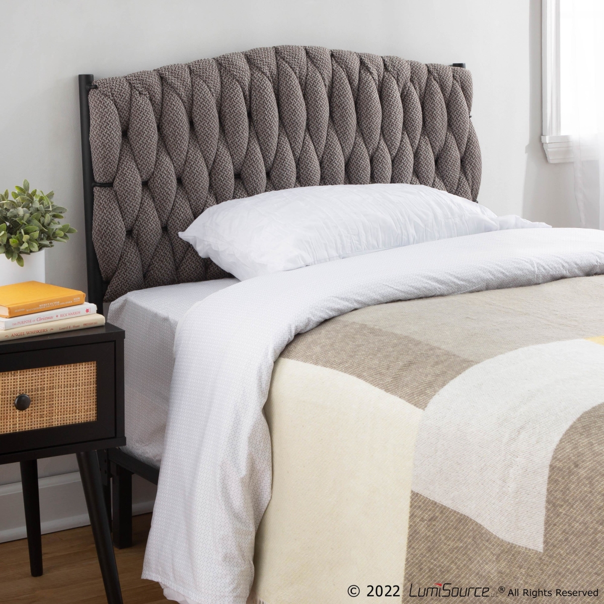 HBT-BRAIDMAT BKGY Braided Matisse Fabric Headboard - Black & Gray - Twin Size
