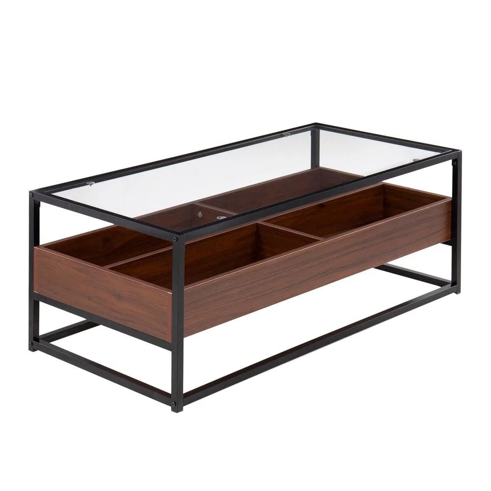 CT-DISPLAY BKWL Display Contemporary Coffee Glass Table - Black, Walnut & Clear