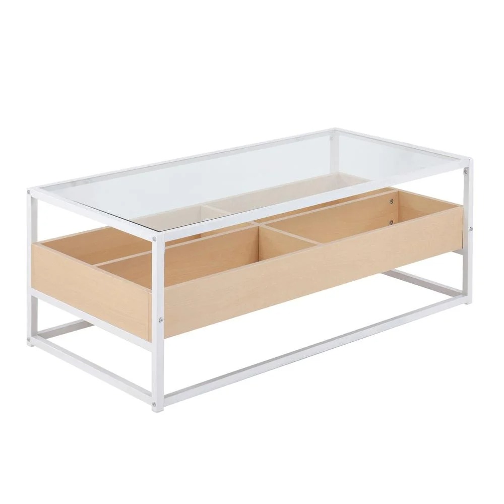 CT-DISPLAY WNA Display Contemporary Coffee Glass Table - White, Natural & Clear