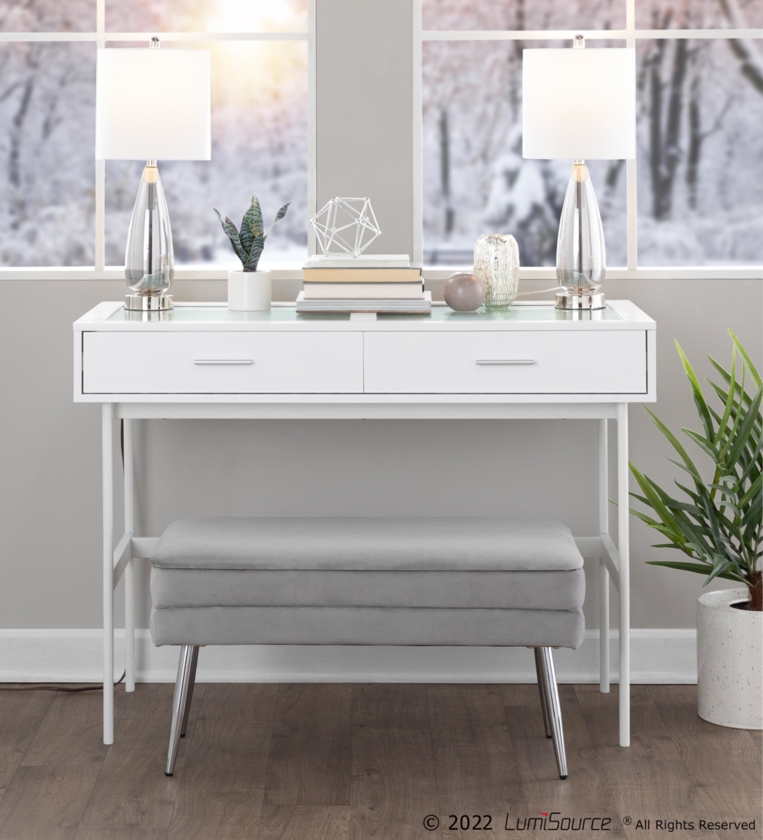 TBC-EMRY WW Emery Contemporary Console Glass Top Table, White