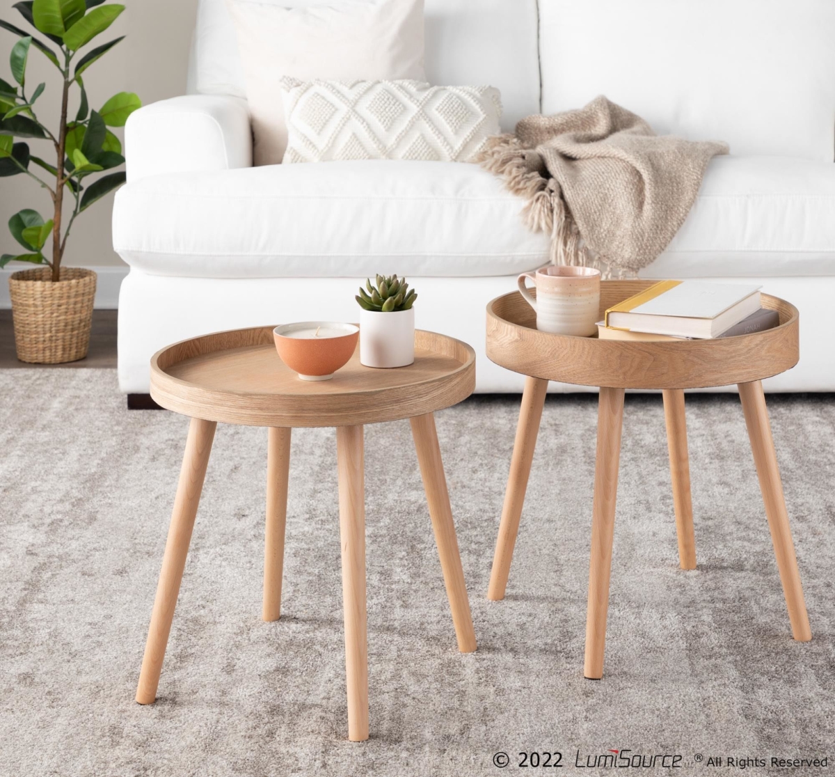 TE2-PEBBLE NA Pebble Mid-Century Modern Side Table Set, Natural
