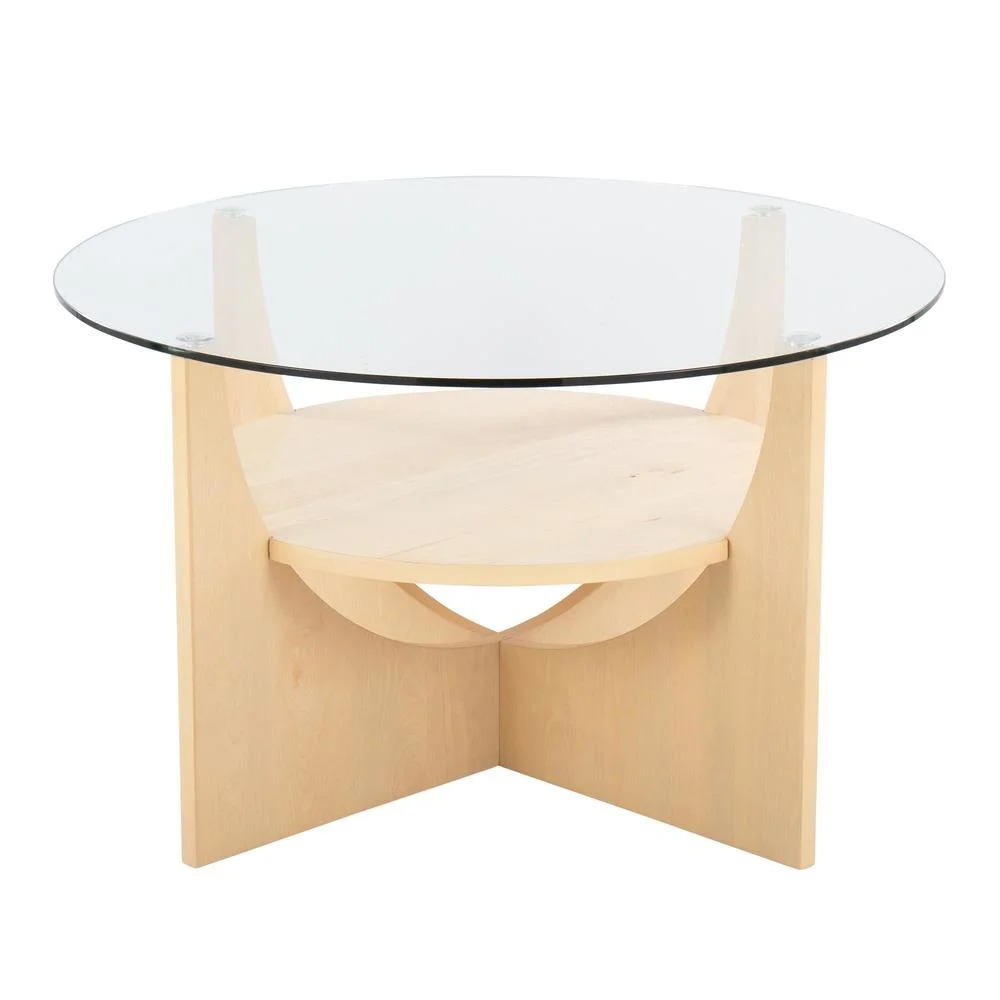 CT-USHAPED NAGL U-Shaped Contemporary Coffee Glass Table, Natural & Clear