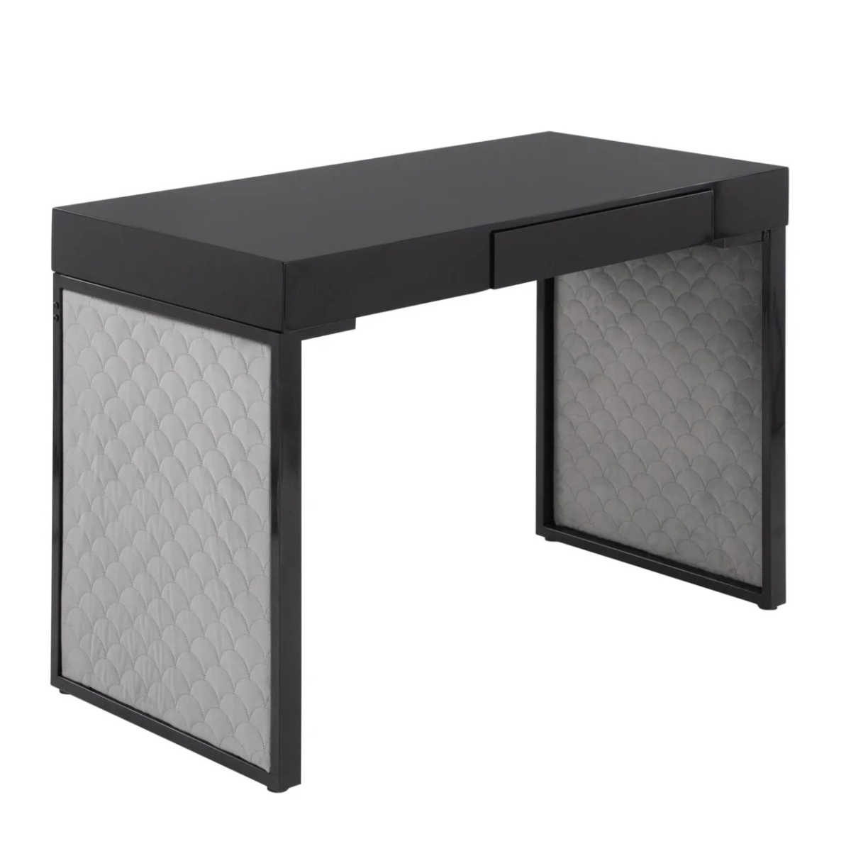 OFD-DRIFTUP BKBKSV Drift Contemporary Upholstered Desk, Black & Silver