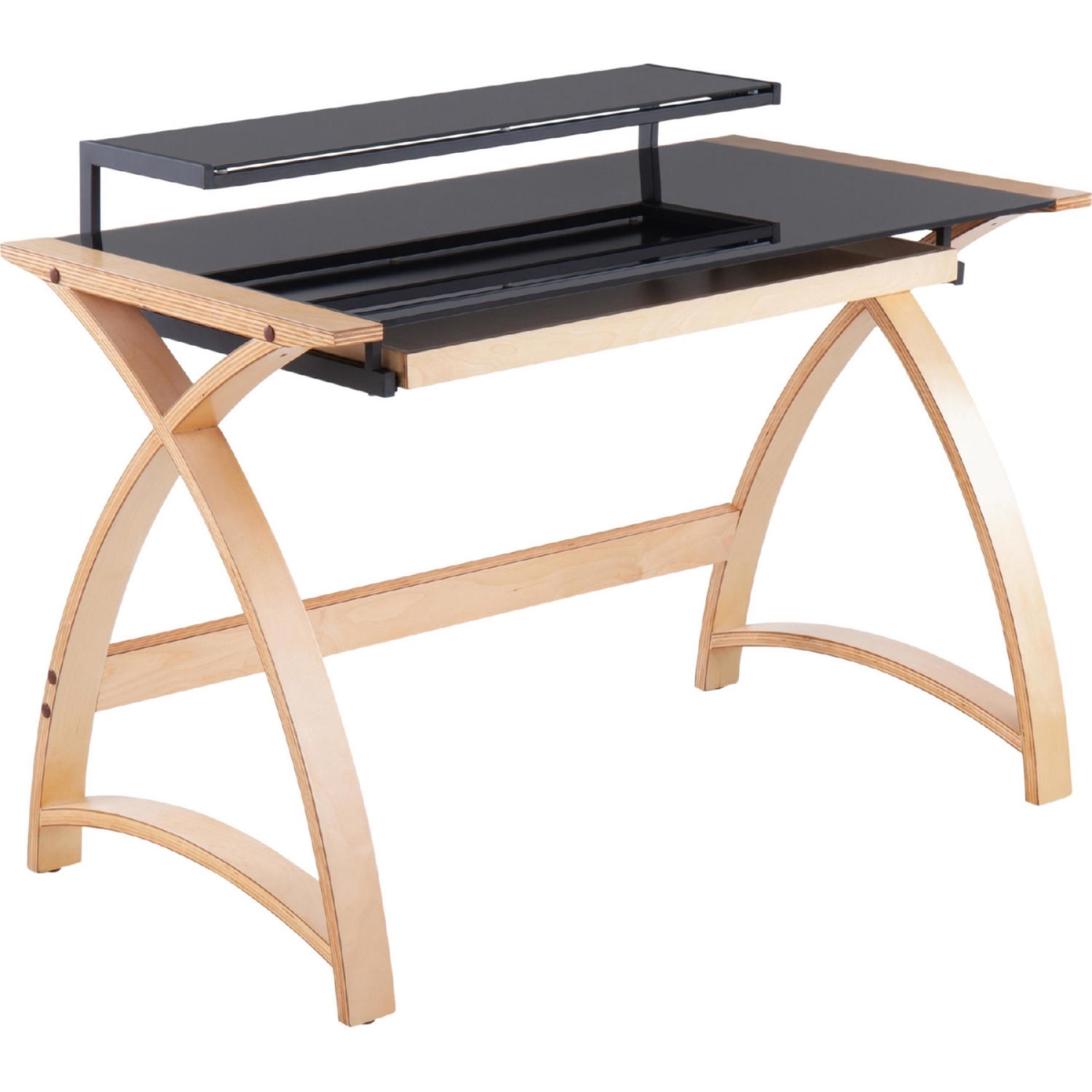 OFD-BENTLEY NABK Bentley Mid-Century Modern Glass Office Desk, Natural & Black