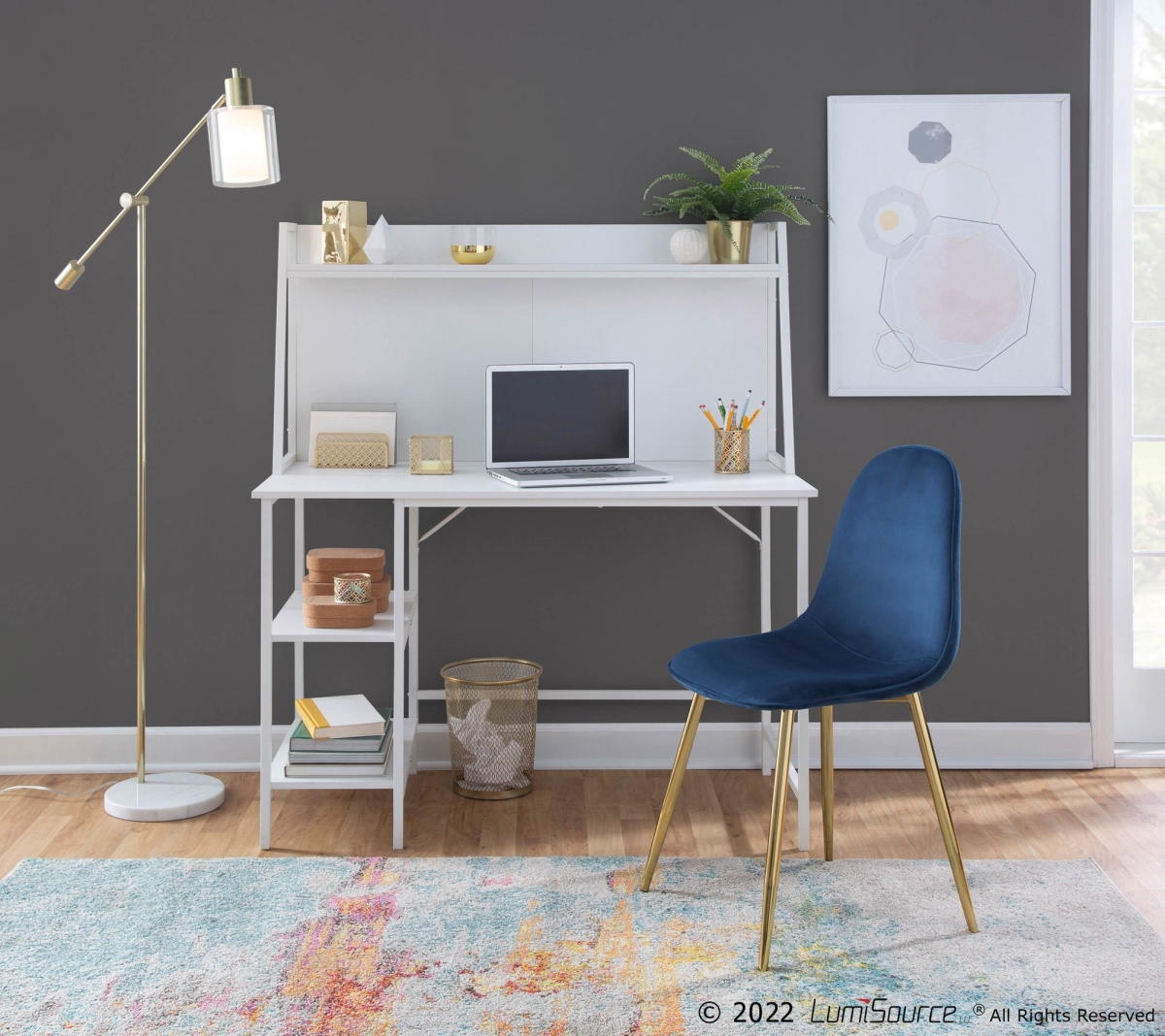 OFD-GEOSHF WW Geo Shelf Contemporary Desk - White