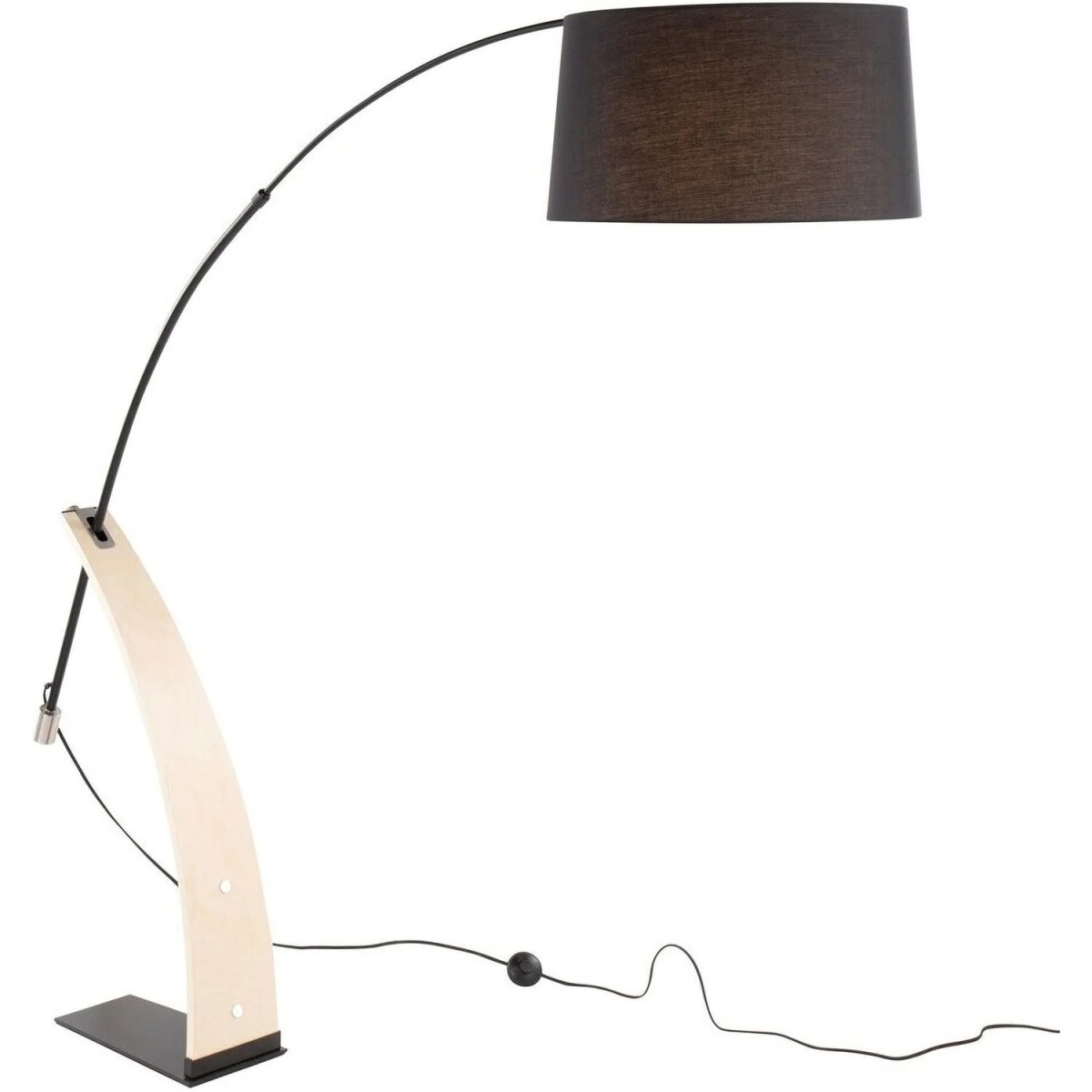 L-ROBYNFL NABK Robyn Mid-Century Modern Floor Lamp with Black Linen Shade - Natural & Black