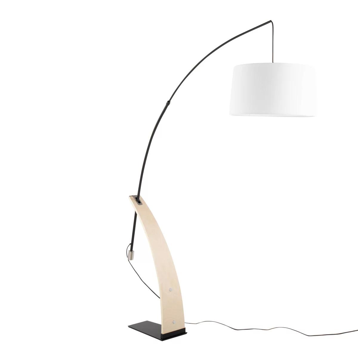 FL-ROBYN2 NAW Robyn Mid-Century Modern Floor Lamp, Natural Wood & White Linen Shade