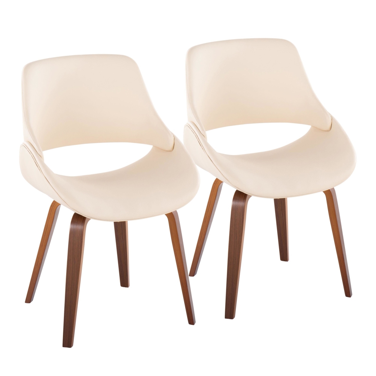 CH-FBCONLPU2 WLCR2 Fabrico Mid-Century Modern Dining & Accent Chair in Walnut & Cream PU Leather - Set of 2