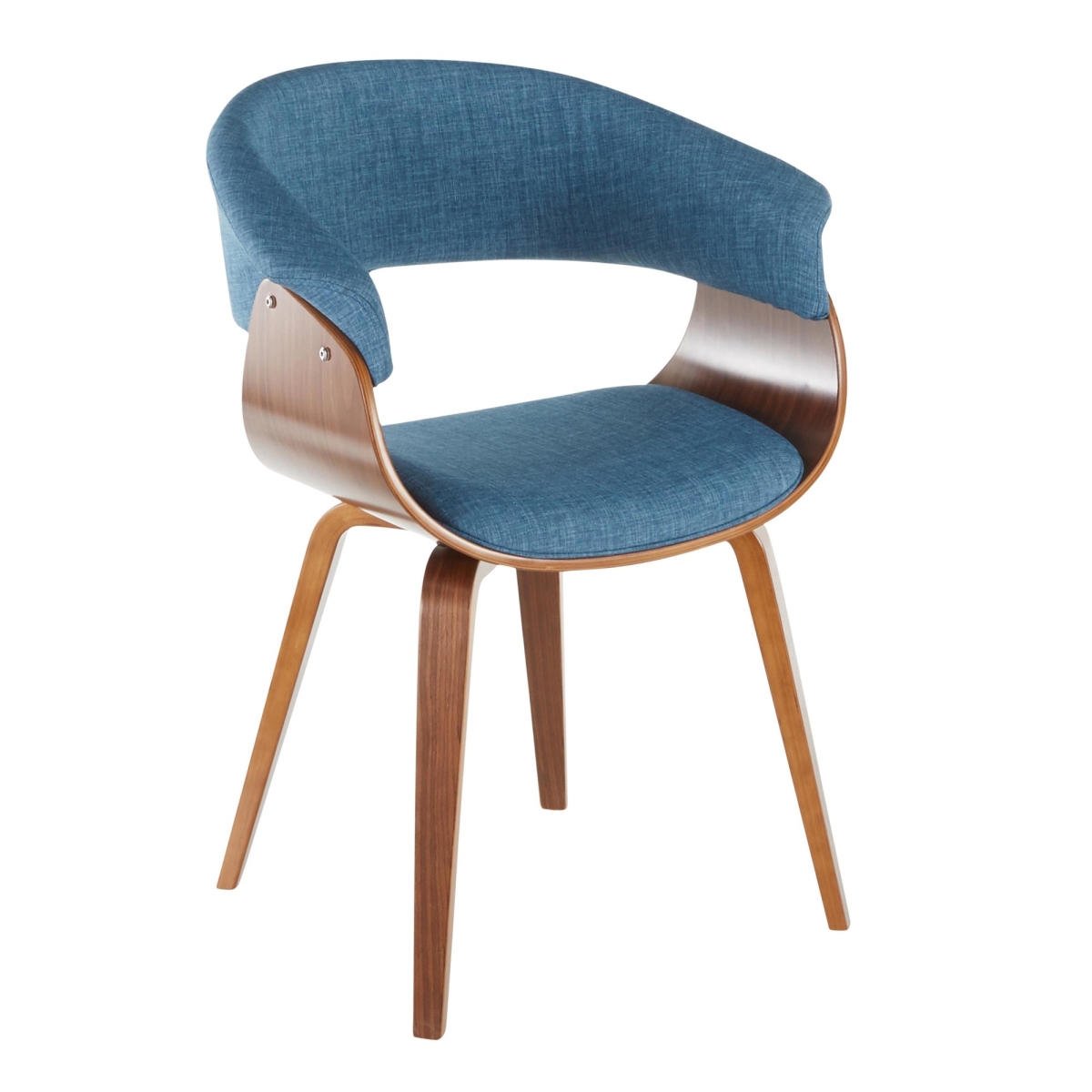 CH-VMONL WLBU Vintage Mod Mid-Century Modern Dining & Accent Chair in Walnut & Blue Fabric