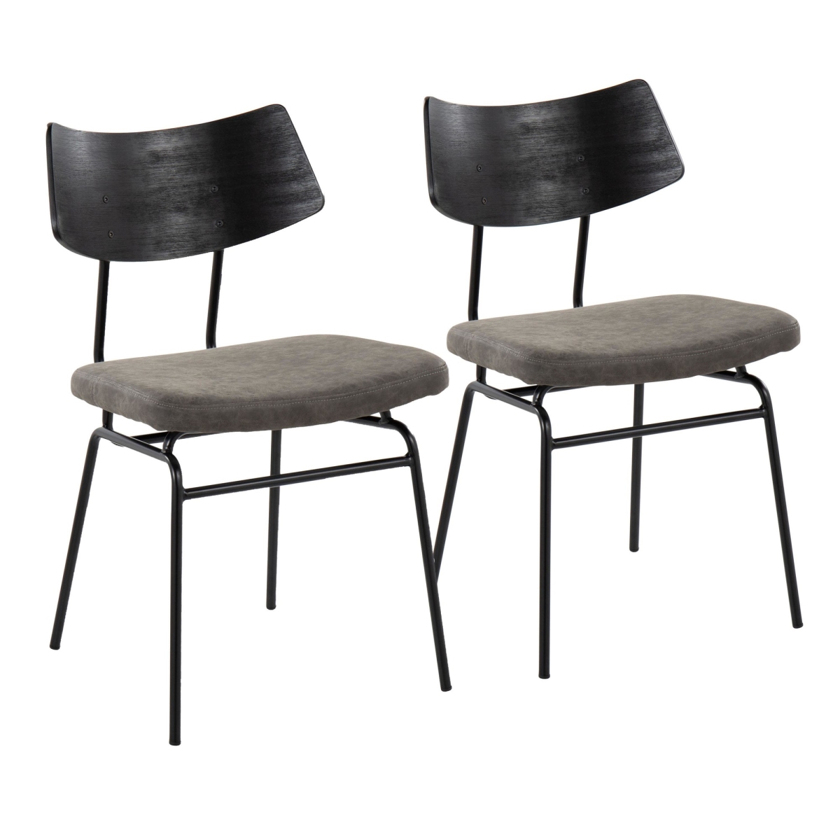 CH-WALKER BKGY2 Walker Mid-Century Modern Chair in Black Metal, Dark Grey PU Leather, & Black Wood - Set of 2
