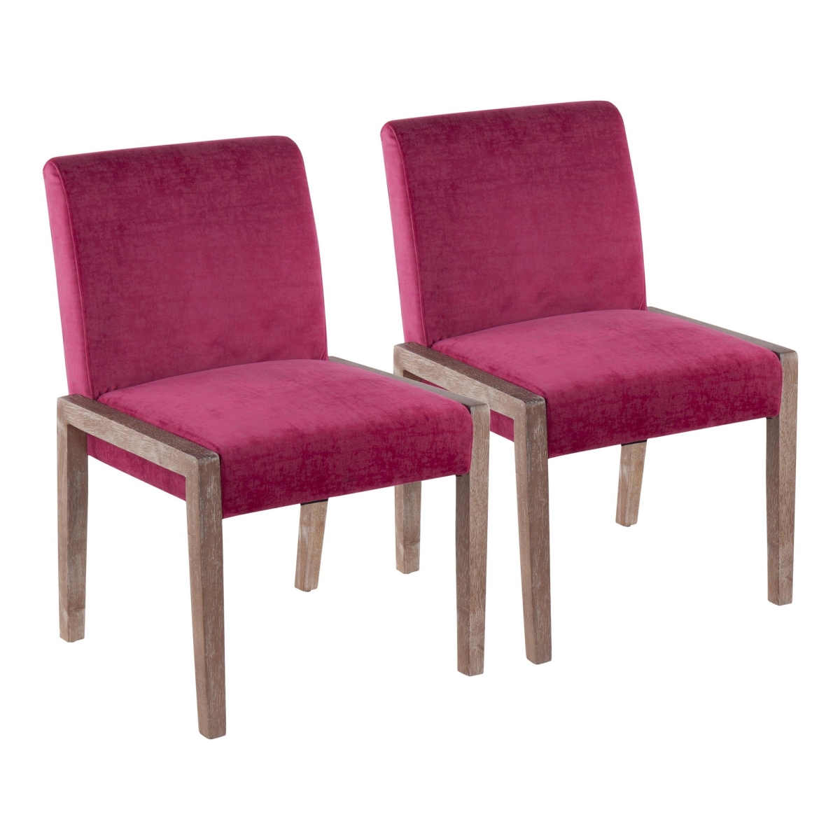 Picture of Lumisource DC-CARMEN WWCVHP2 Carmen Contemporary Chair in White Washed Wood & Crushed Hot Pink Velvet - Set of 2
