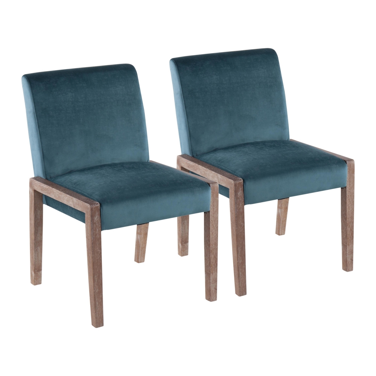 Picture of Lumisource DC-CARMEN WWCVTL2 Carmen Contemporary Chair in White Washed Wood & Crushed Teal Velvet - Set of 2