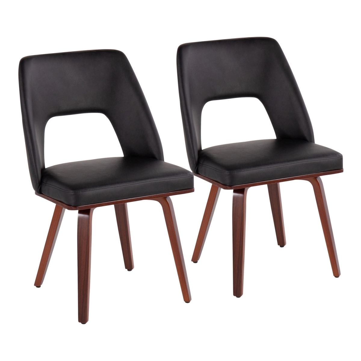 CH-TRIADUP WLBK2 Triad Mid-Century Modern Upholstered Chair in Walnut Bamboo & Black PU Leather - Set of 2