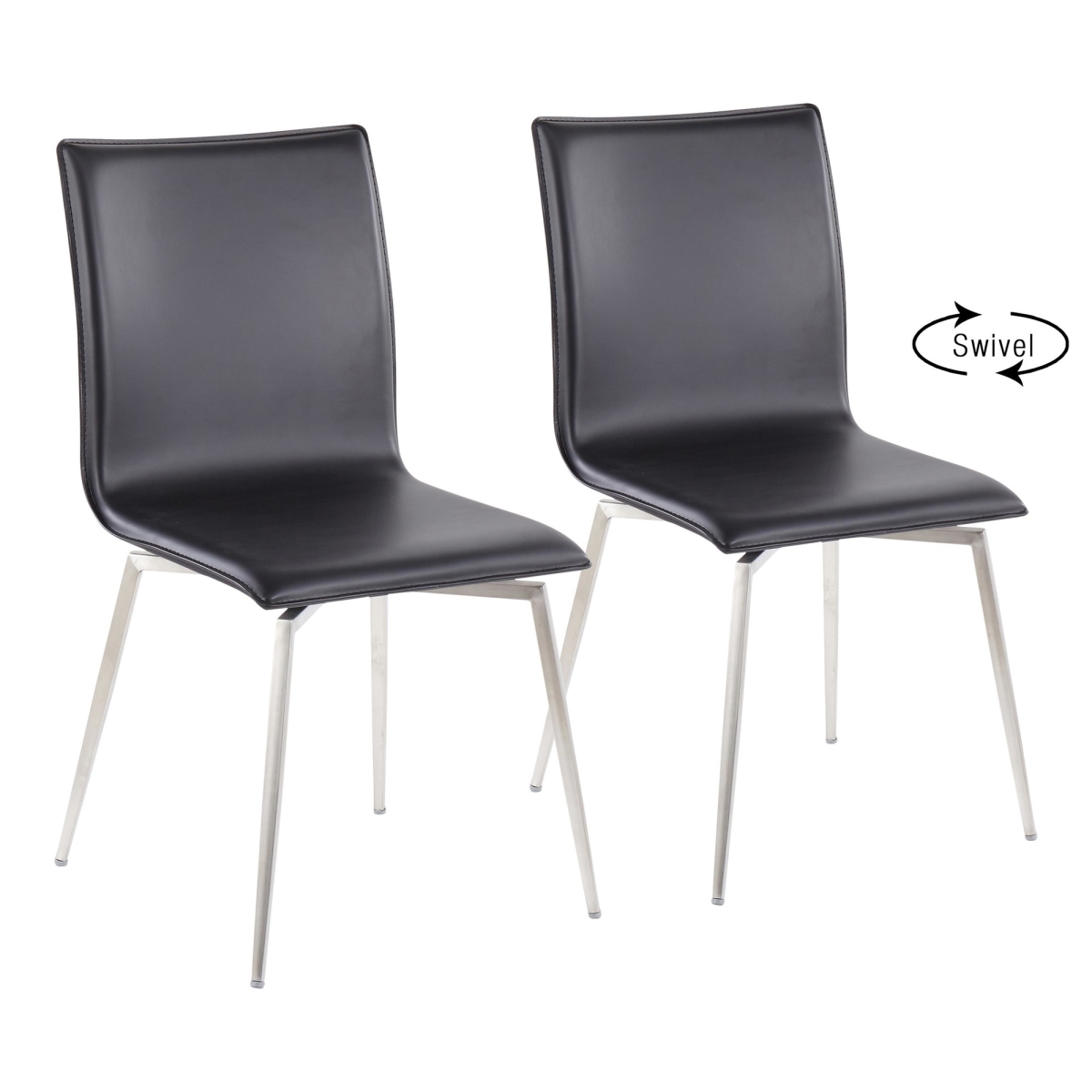 CH-MSNUPSWV SSBK2 Mason Contemporary Upholstered Chair in Brushed Stainless Steel & Black PU Leather - Set of 2
