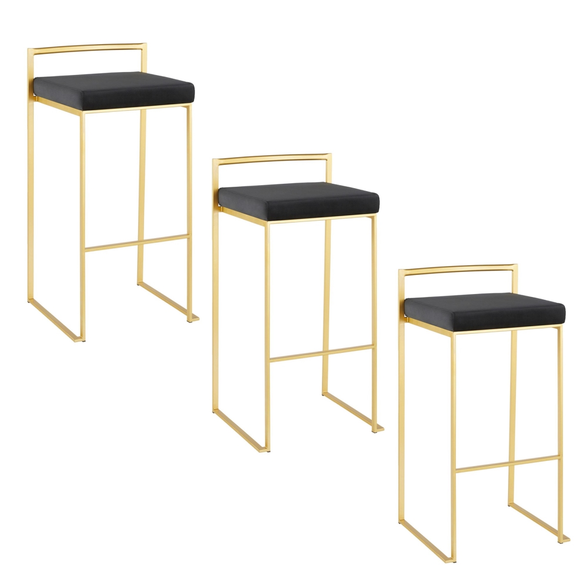 B30-FUJIV AUBK3 Fuji 30 in. Contemporary Barstool in Gold Metal with Black Velvet Cushion - Set of 3 -  Lumisource