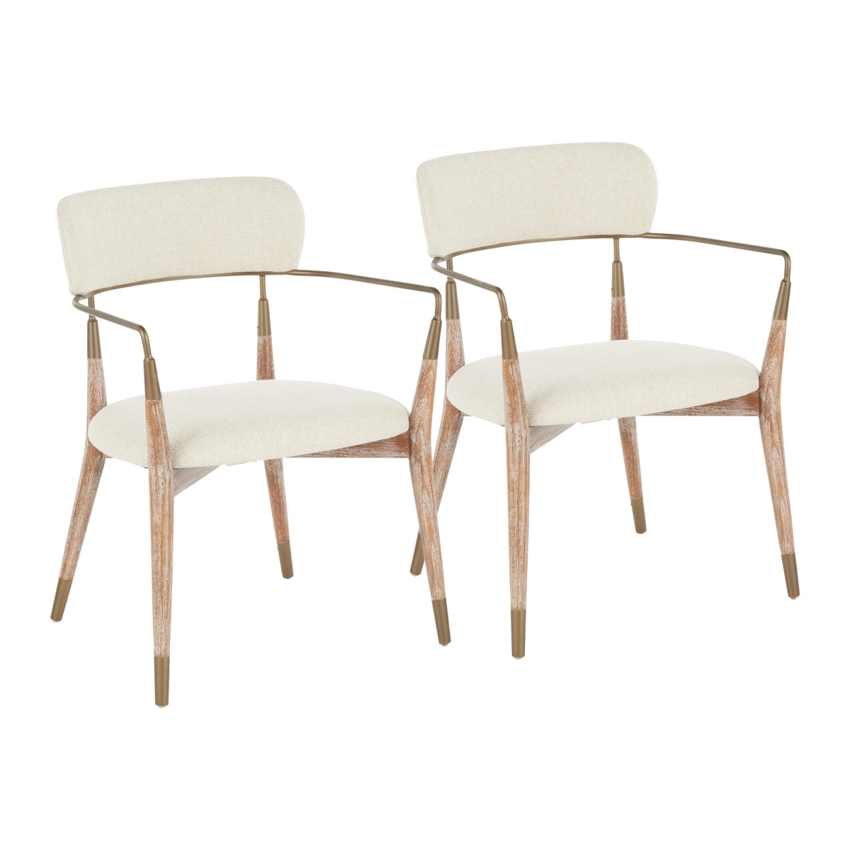 CH-SAVANNAH WWNCR2 Savannah Contemporary Chair in White Washed Wood & Cream Noise Fabric with Copper Accent - Set of 2