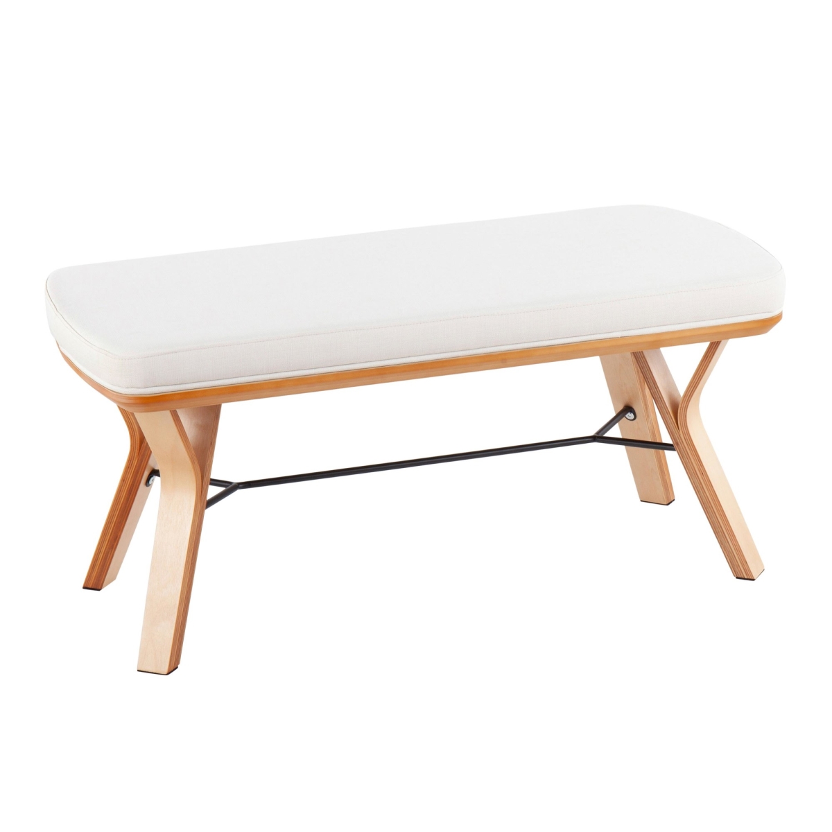 BC-FOLIA NACR Folia Mid-Century Modern Bench in Natural Wood & Cream Fabric