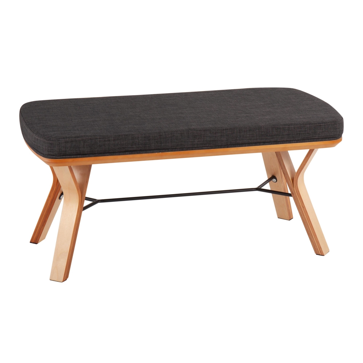 BC-FOLIA NACHAR Folia Mid-Century Modern Bench in Natural Wood & Charcoal Fabric