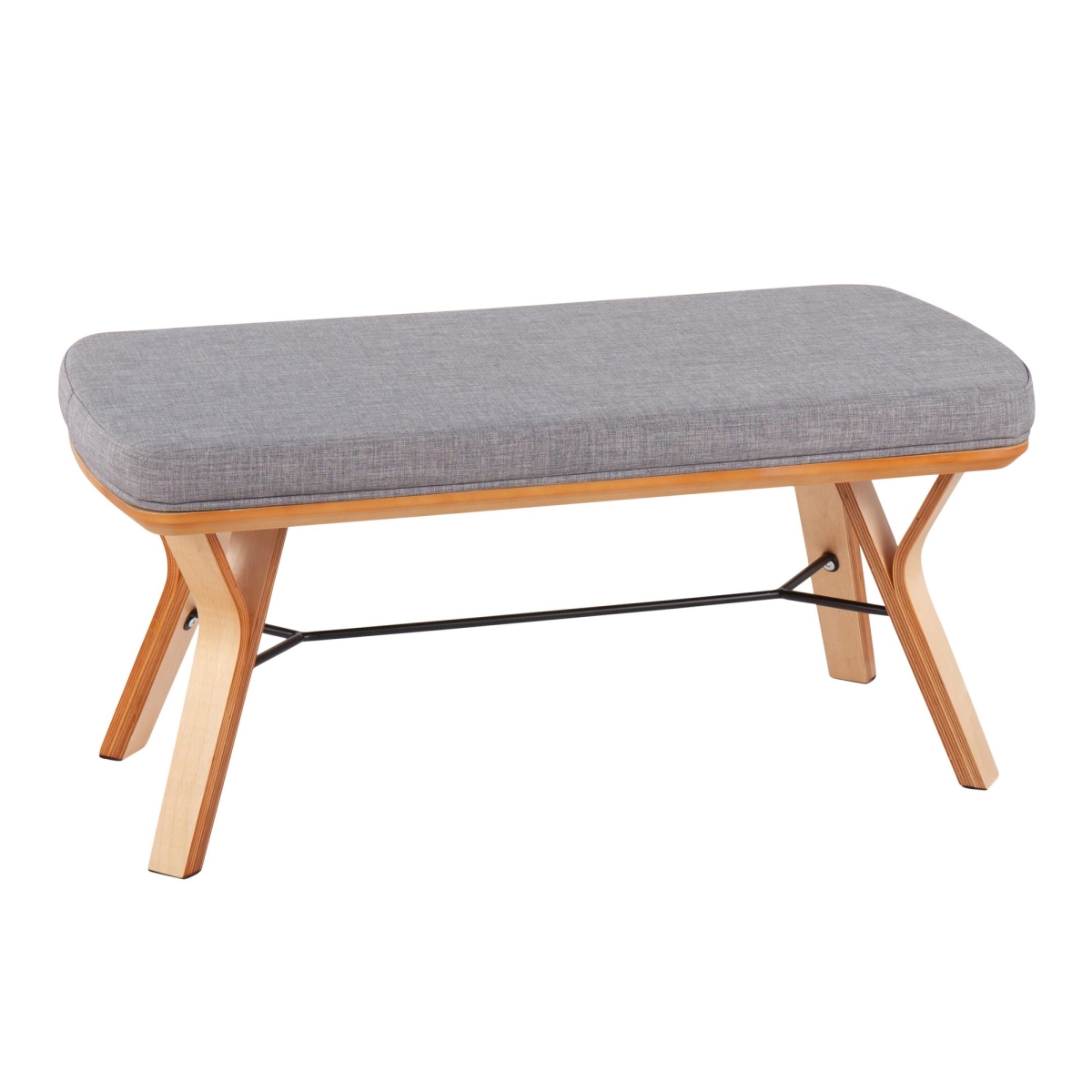 BC-FOLIA NALGY Folia Mid-Century Modern Bench in Natural Wood & Light Grey Fabric
