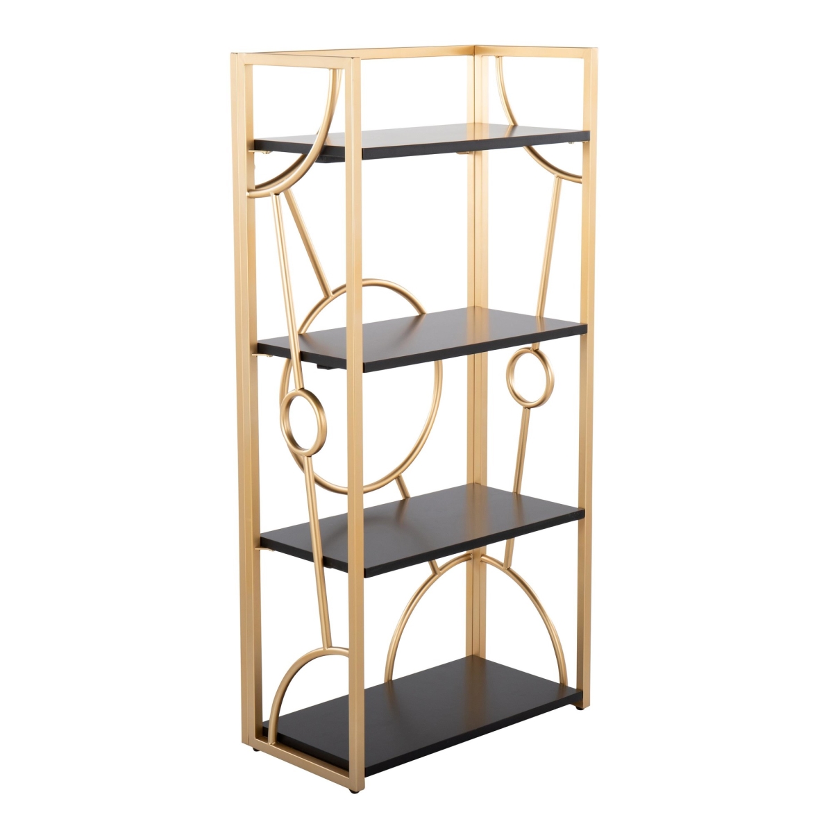 OBC-CONSTELLATION AUBK Constellation Contemporary Bookcase in Gold Metal & Black Wood