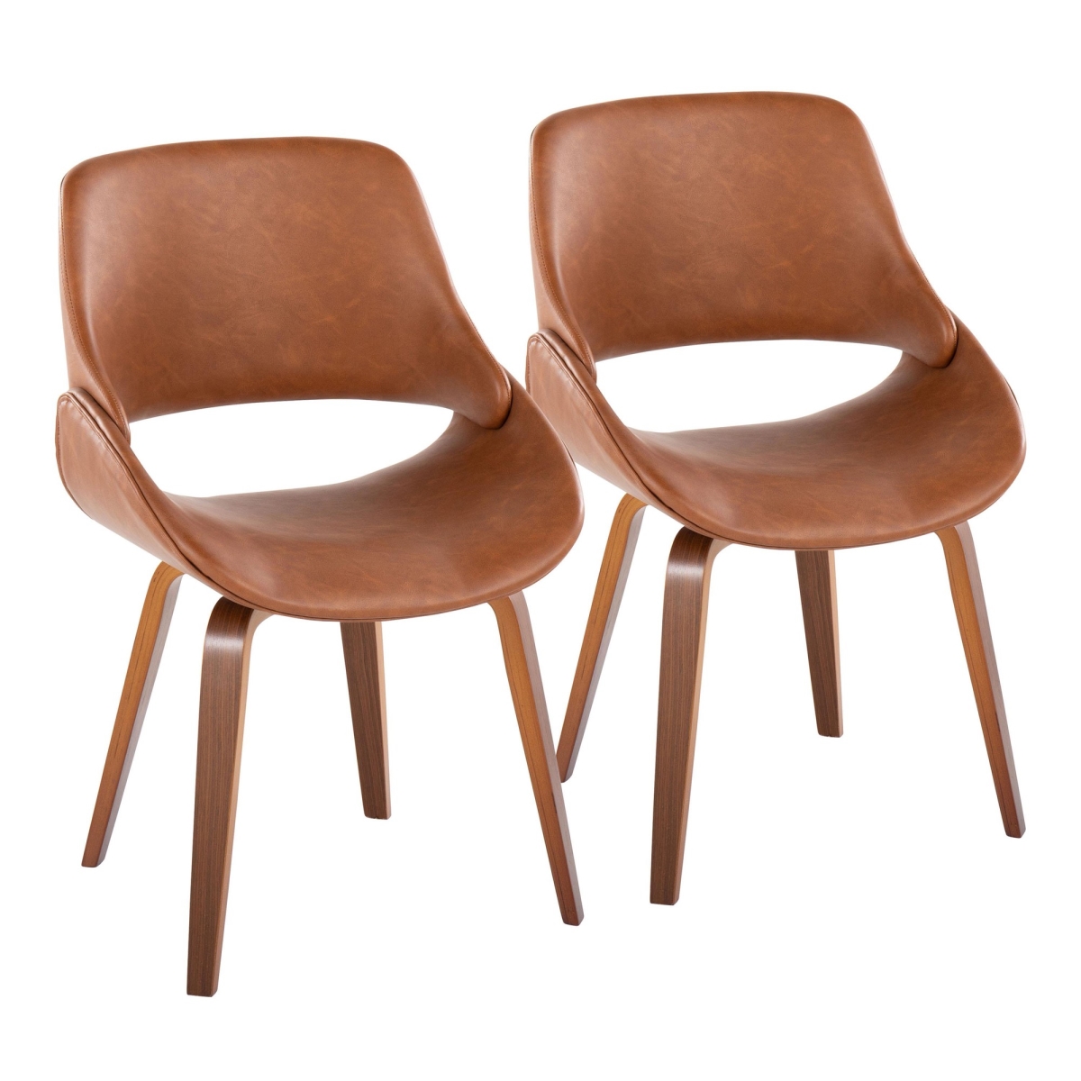 CH-FBCOPU2 WLCAM2 Fabrico Mid-Century Modern Dining & Accent Chair in Walnut & Camel PU Leather - Set of 2
