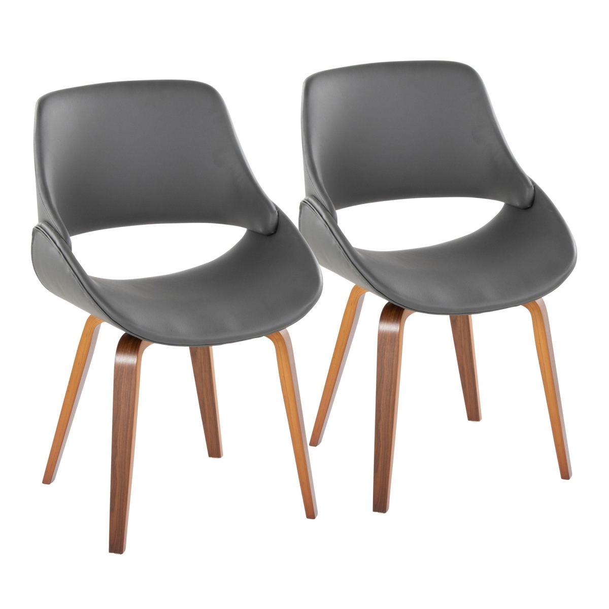 CH-FBCOPU-HLBW2 WLGY2 Fabrico Mid-Century Modern Dining & Accent Chair in Walnut & Grey PU Leather - Set of 2