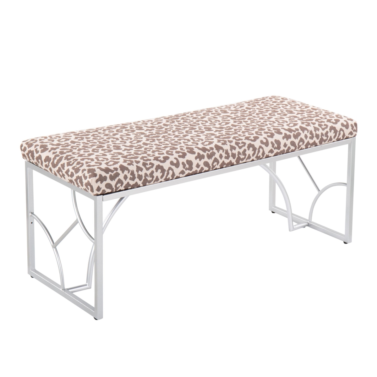 BC-CONSTELLATION2 SVBGL Constellation Contemporary Bench in Silver Metal & Beige Leopard Fabric