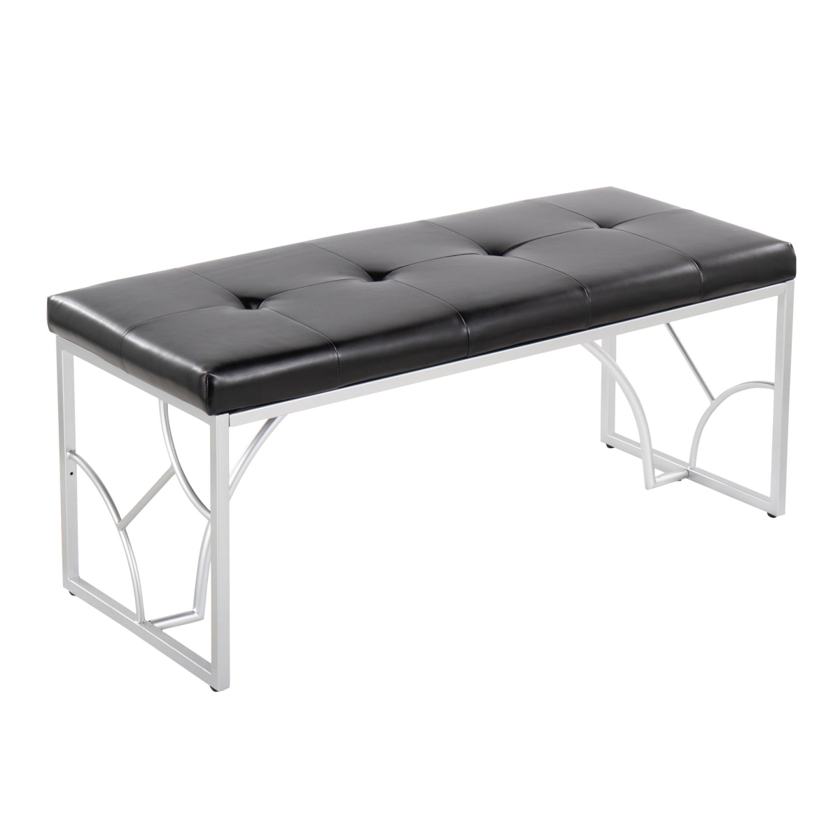 BC-CONSTELLATIONPU2 SVBK Constellation Contemporary Bench in Silver Metal & Black PU Leather