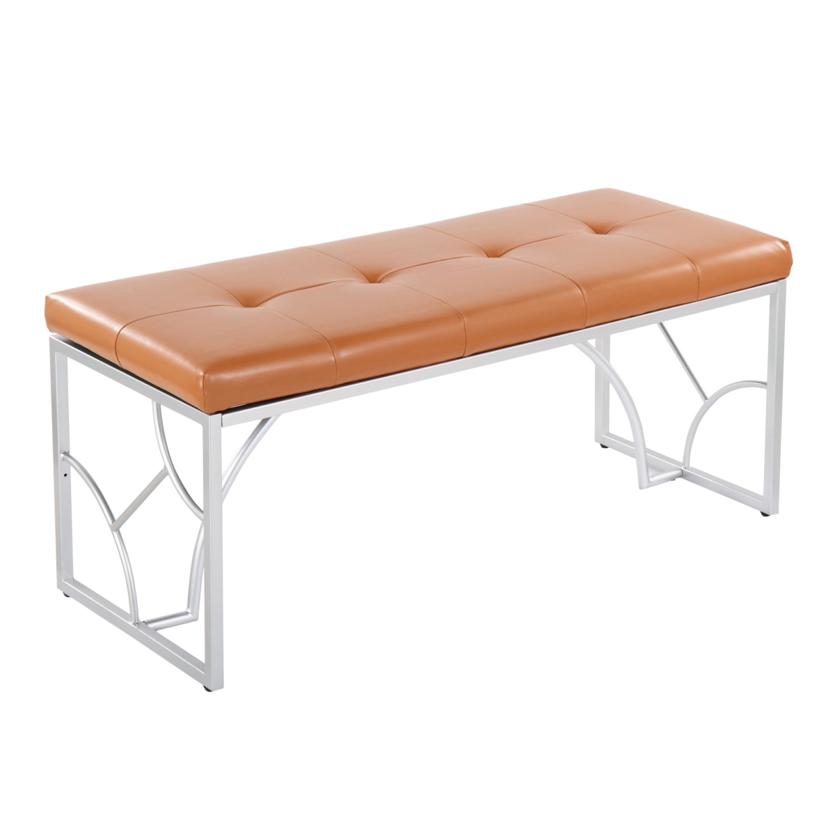 BC-CONSTELLATIONPU2 SVCAM Constellation Contemporary Bench in Silver Metal & Camel PU Leather