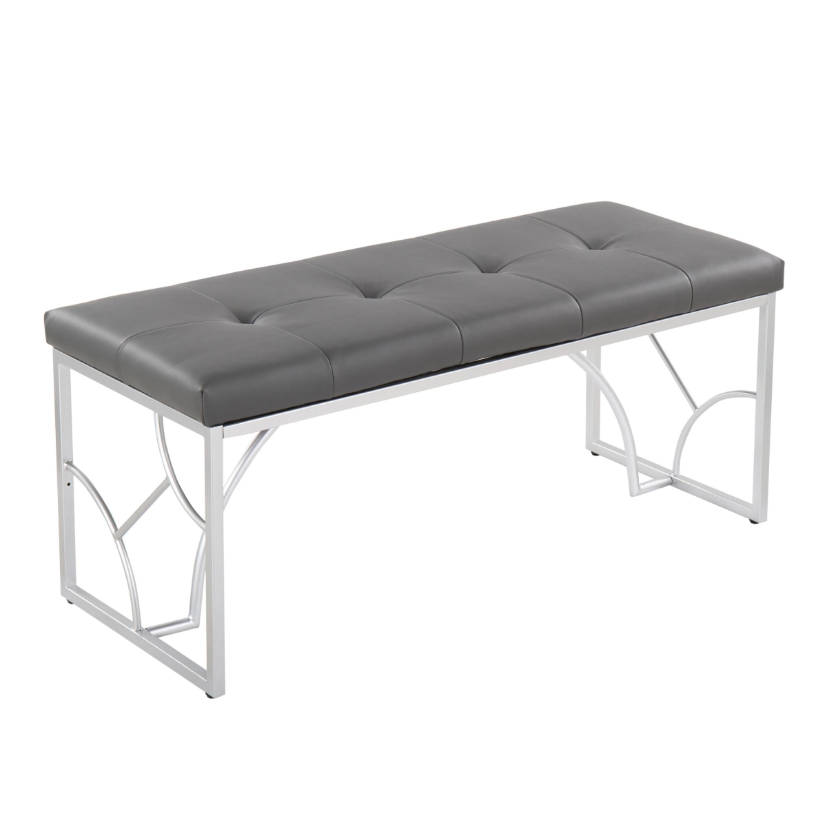 BC-CONSTELLATIONPU2 SVGY Constellation Contemporary Bench in Silver Metal & Grey PU Leather