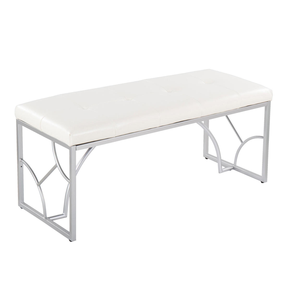 BC-CONSTELLATIONPU2 SVW Constellation Contemporary Bench in Silver Metal & White PU Leather