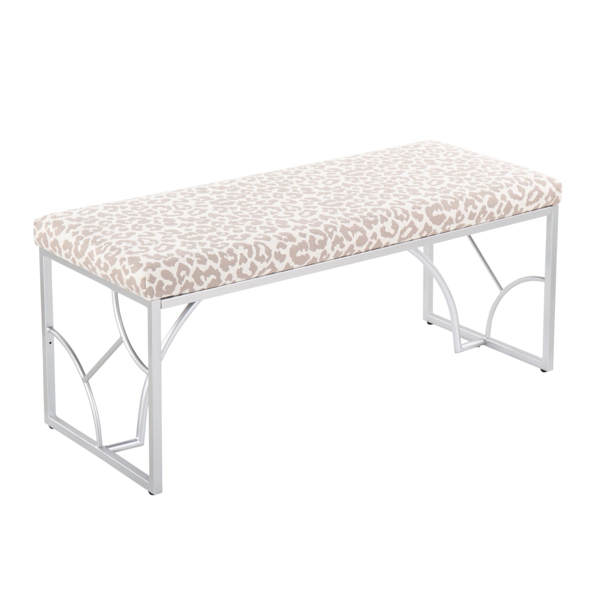 BC-CONSTELLATION2 SVGYL Constellation Contemporary Bench in Silver Metal & Grey Leopard Fabric
