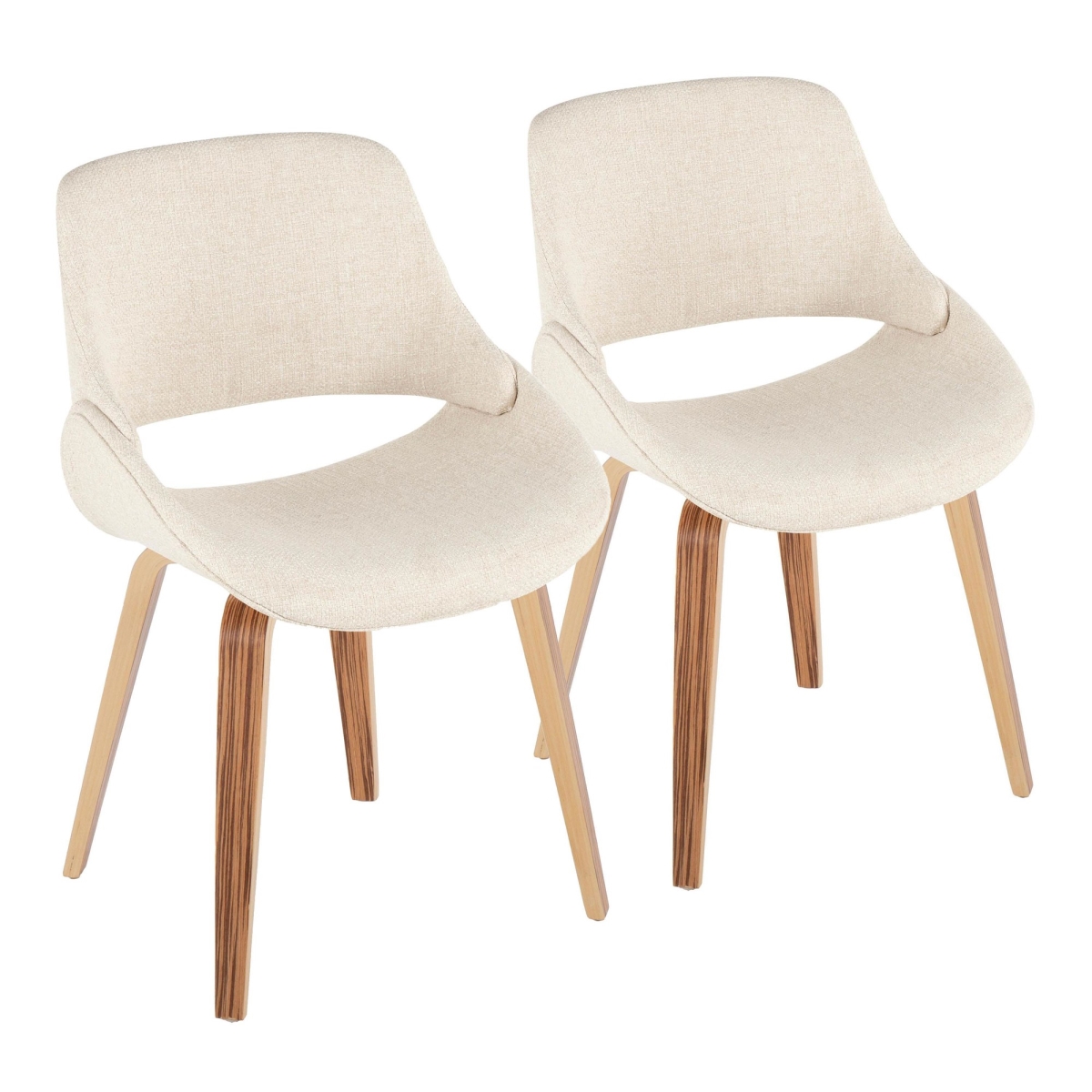 CH-FABRICO-HLBW2 ZBFCR2 Fabrico Mid-Century Modern Accent & Dining Chair in Zebra Wood & Cream Fabric - Set of 2