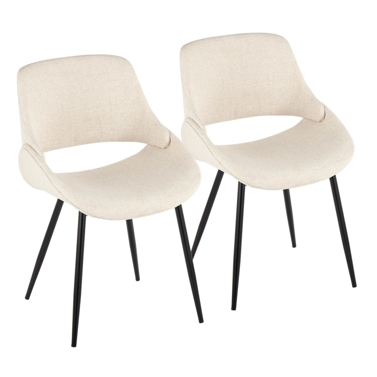 CH-FABRICO-FBCO2 BKFCR2 Fabrico Mid-Century Modern Accent & Dining Chair in Black Metal & Cream Fabric - Set of 2