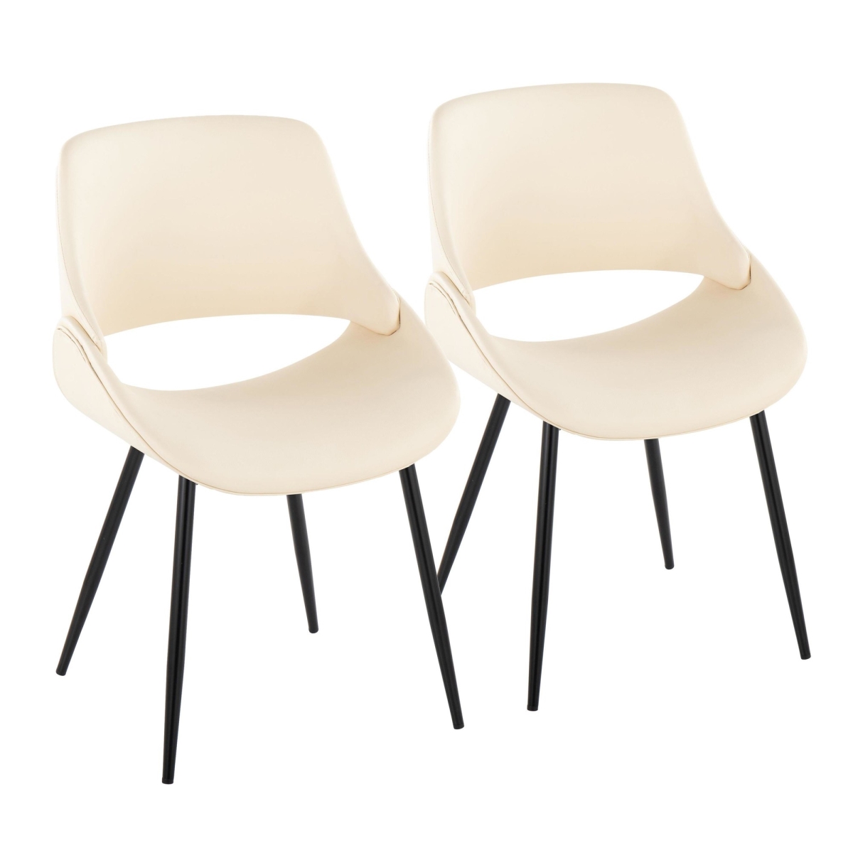 CH-FABRICOPU-FBCO2 BKCR2 Fabrico Mid-Century Modern Accent & Dining Chair in Black Metal & Cream PU Leather - Set of 2