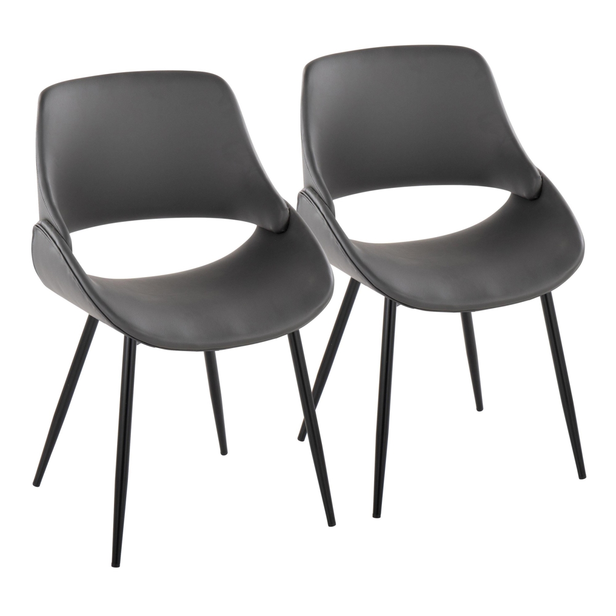 CH-FABRICOPU-FBCO2 BKGY2 Fabrico Mid-Century Modern Accent & Dining Chair in Black Metal & Grey PU Leather - Set of 2