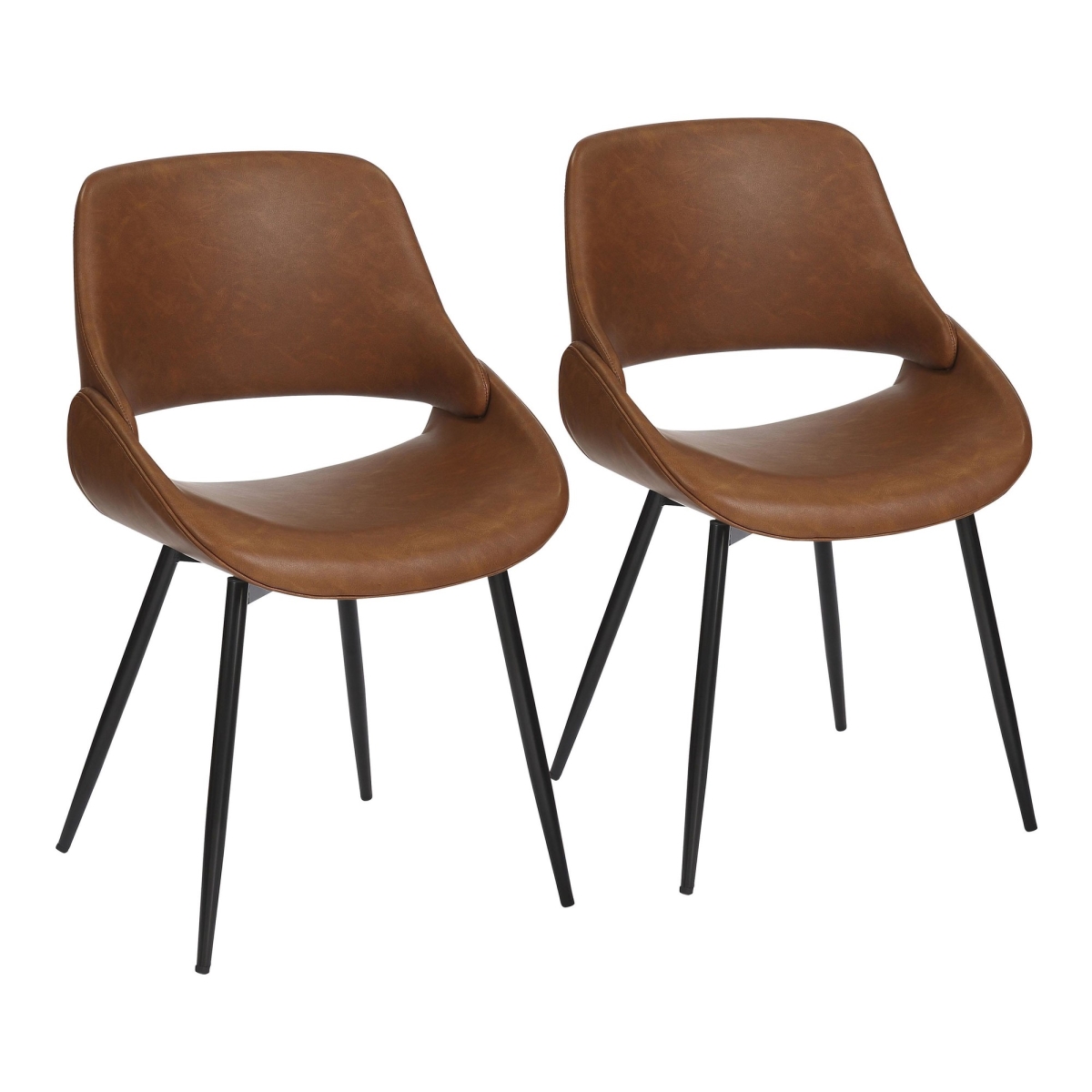 CH-FABRICOPU-FBCO2 BKCAM2 Fabrico Mid-Century Modern Accent & Dining Chair in Black Metal & Camel PU Leather - Set of 2