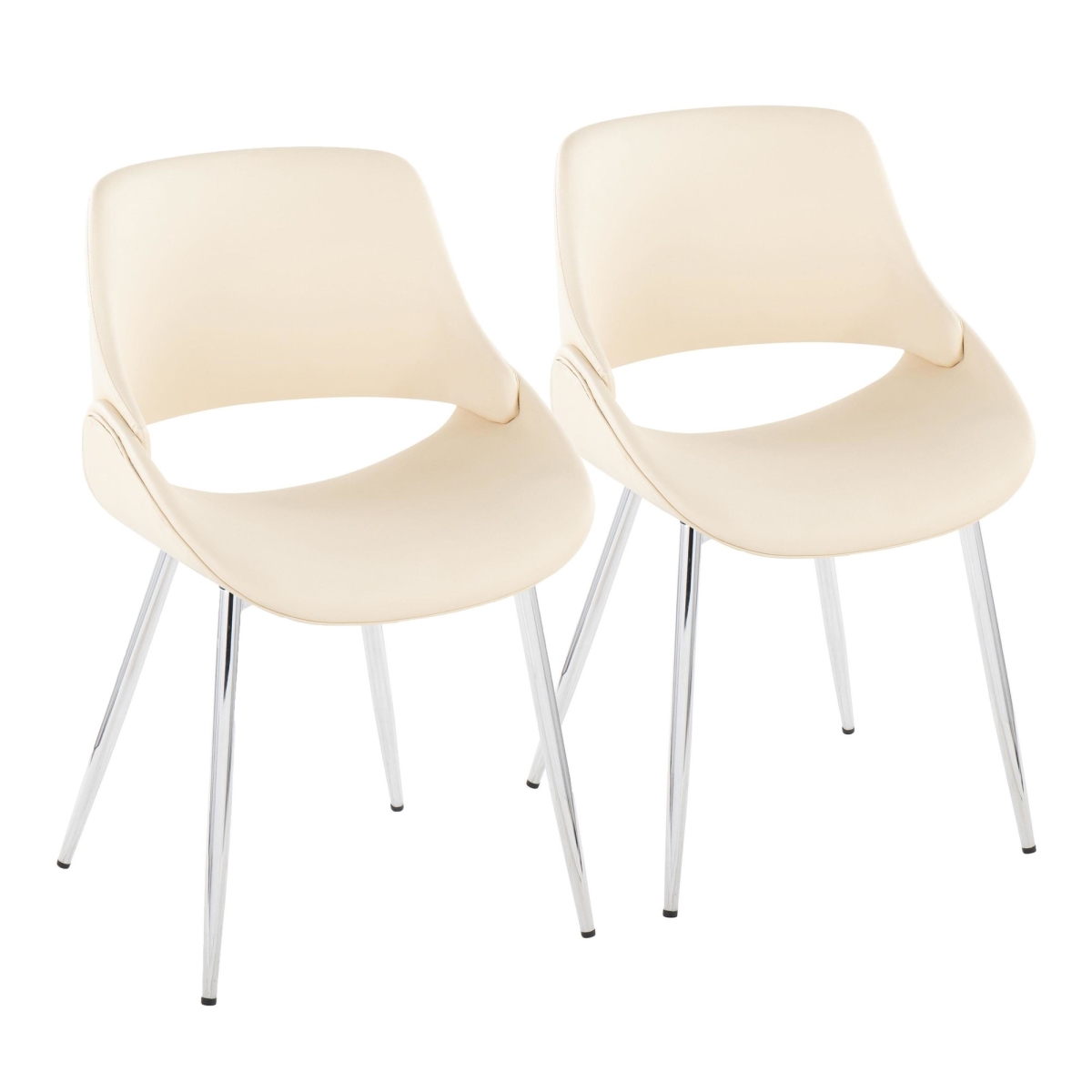 CH-FABRICOPU-FBCO2 CHRCR2 Fabrico Mid-Century Modern Accent & Dining Chair in Chrome Metal & Cream PU Leather - Set of 2