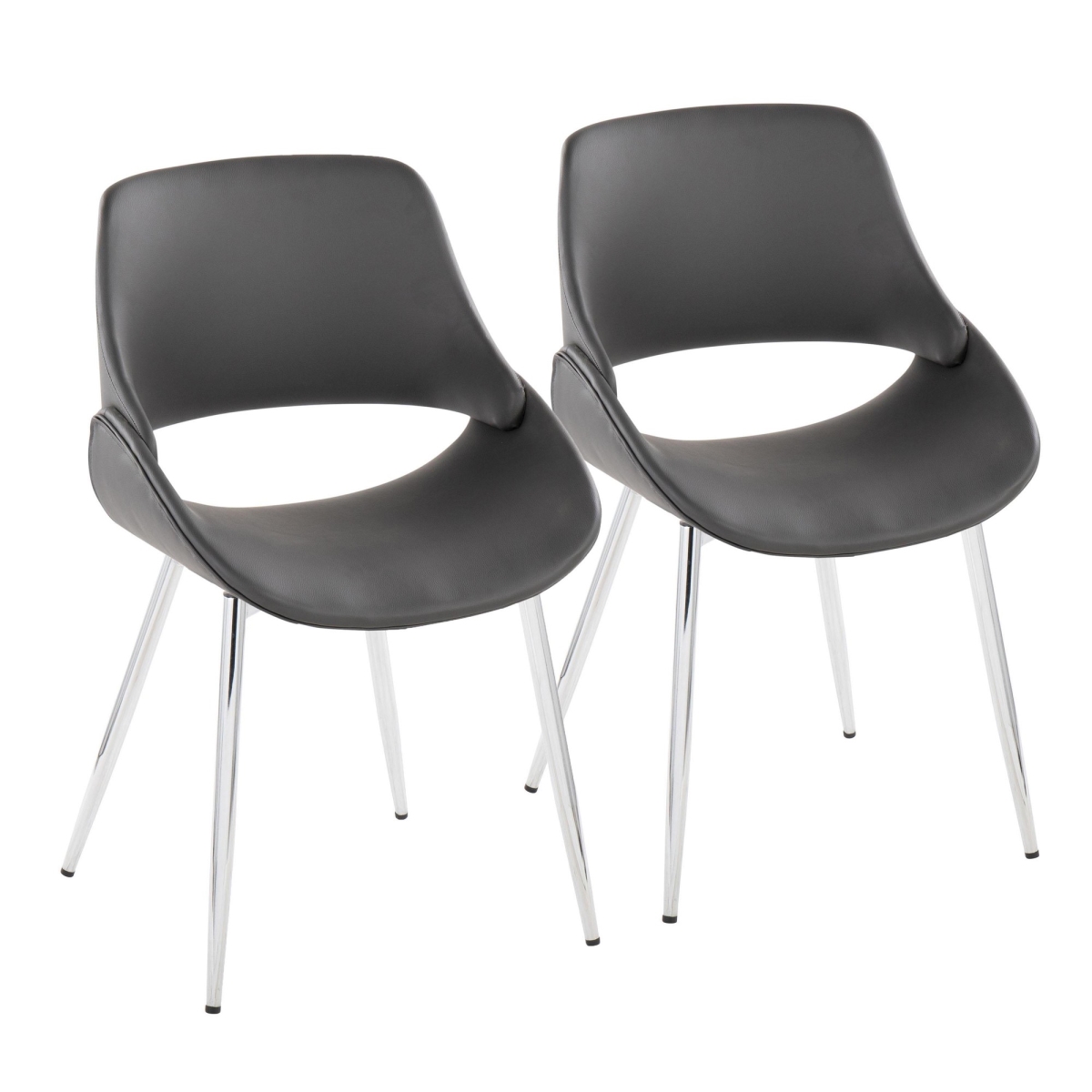 CH-FABRICOPU-FBCO2 CHRGY2 Fabrico Mid-Century Modern Accent & Dining Chair in Chrome Metal & Grey PU Leather - Set of 2