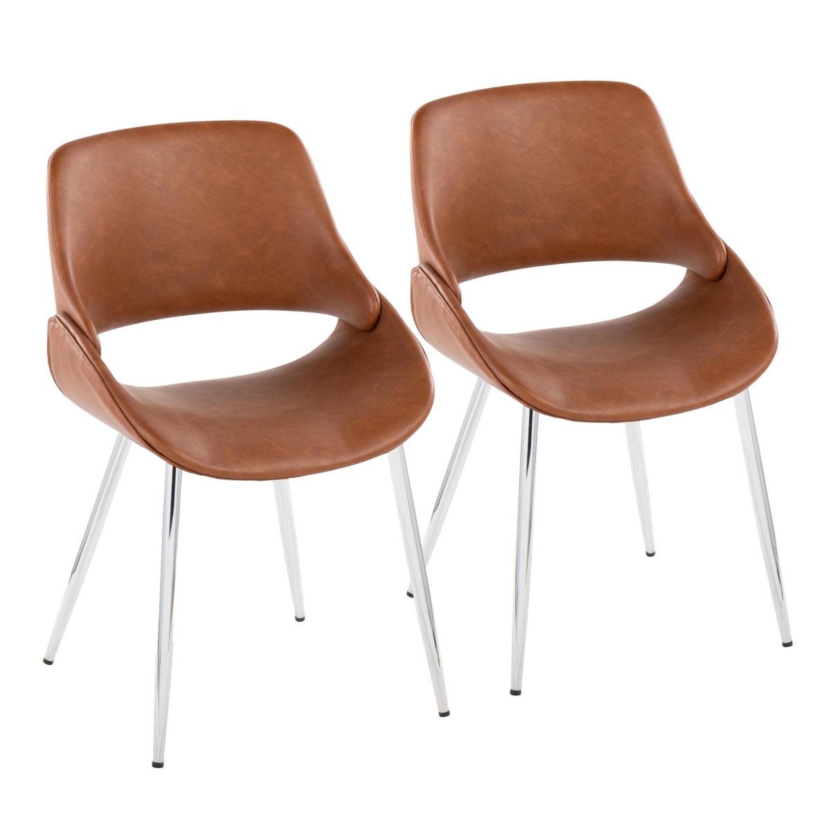 CH-FABRICOPU-FBCO2 CHRCAM2 Fabrico Mid-Century Modern Accent & Dining Chair in Chrome Metal & Camel PU Leather - Set of 2