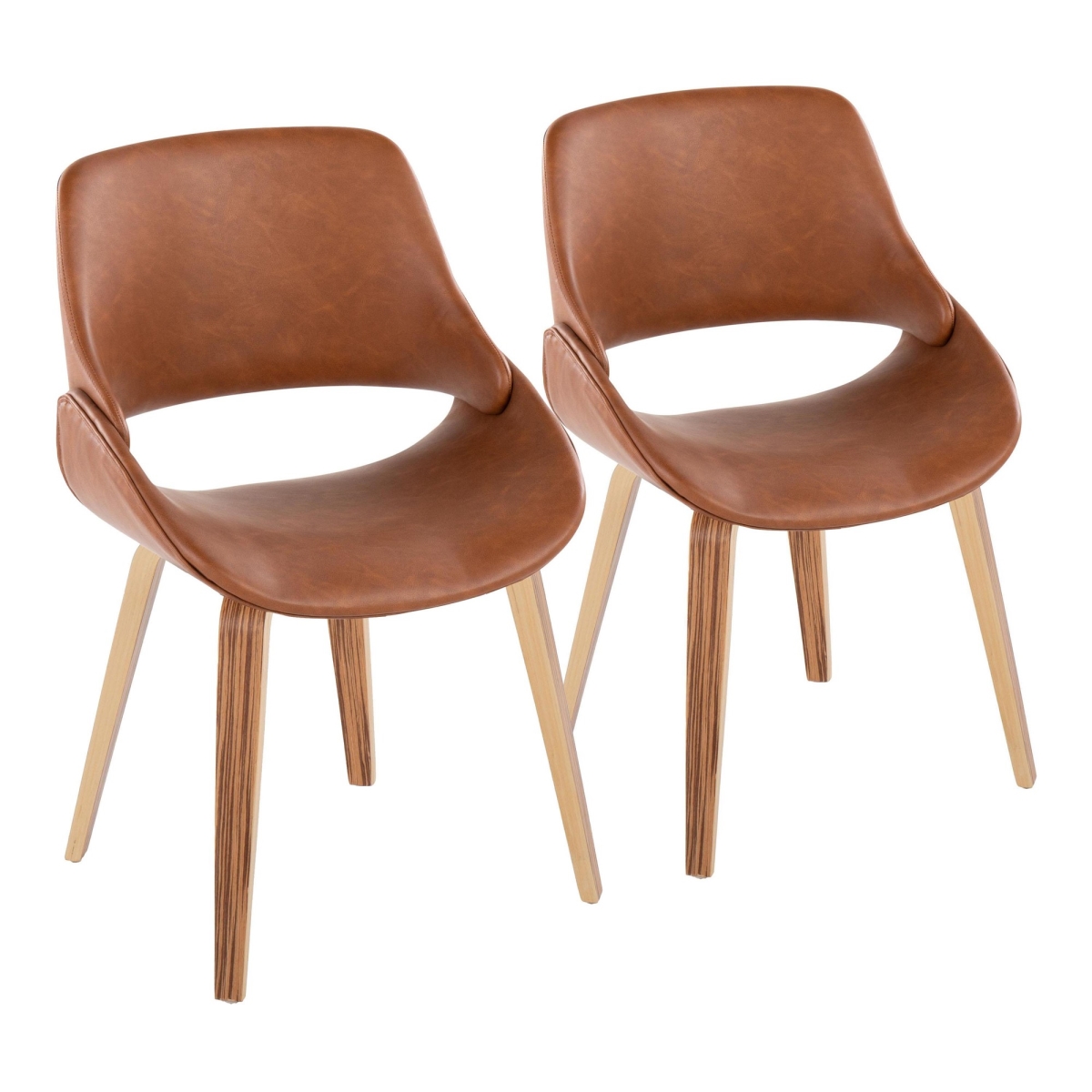 CH-FABRICOPU-HLBW2 ZBCAM2 Fabrico Mid-Century Modern Accent & Dining Chair in Zebra Wood & Camel PU Leather - Set of 2