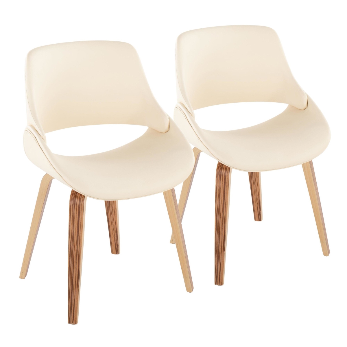 CH-FABRICOPU-HLBW2 ZBCR2 Fabrico Mid-Century Modern Accent & Dining Chair in Zebra Wood & Cream PU Leather - Set of 2