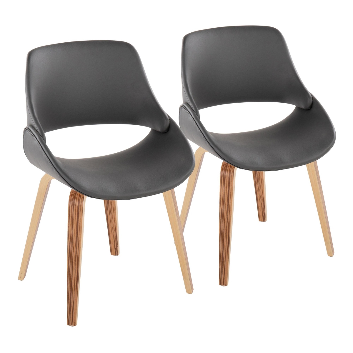 CH-FABRICOPU-HLBW2 ZBGY2 Fabrico Mid-Century Modern Accent & Dining Chair in Zebra Wood & Grey PU Leather - Set of 2