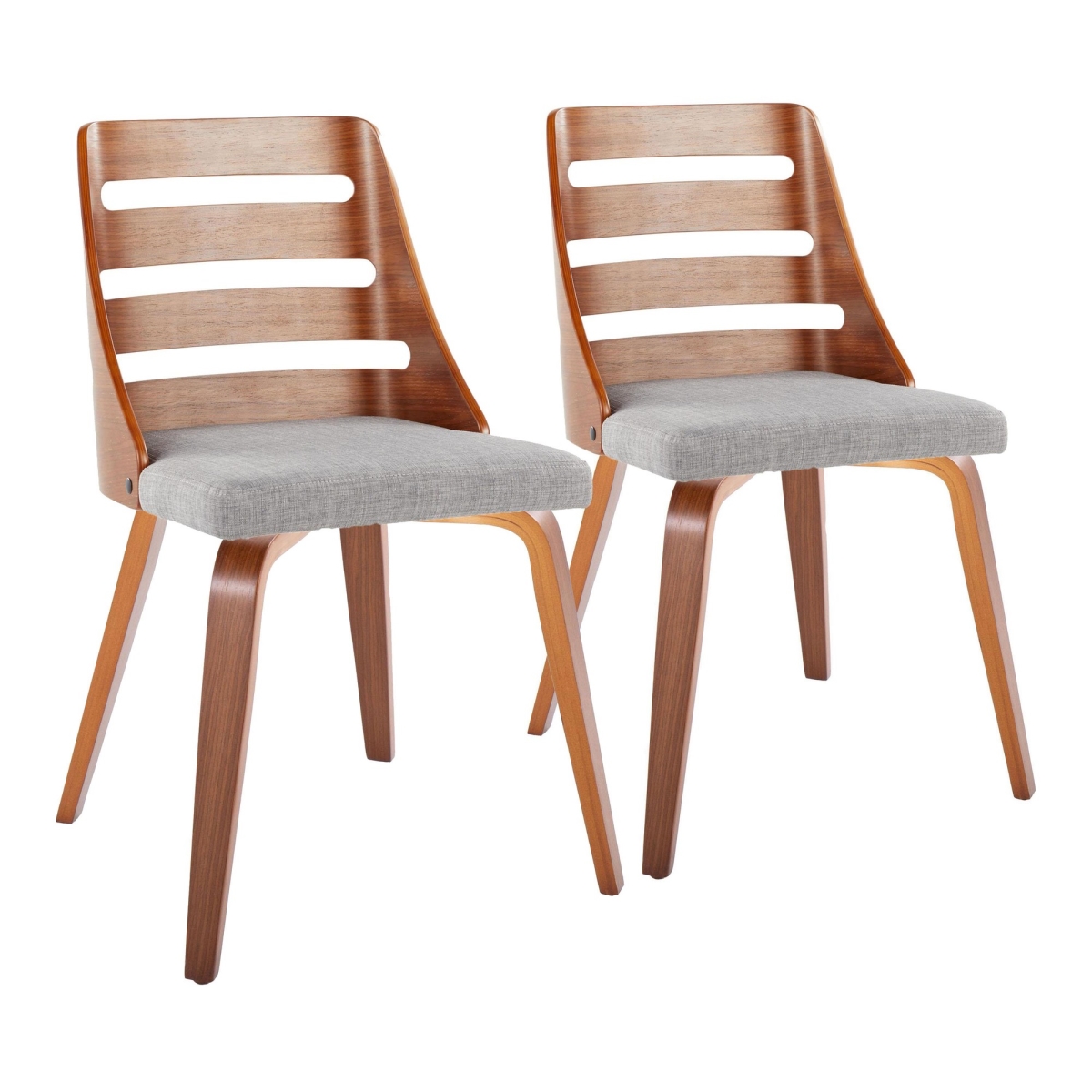 CH-TRV-HLBW2 WLWLGY2 Trevi Mid-Century Modern Dining & Accent Chair in Walnut Wood with Grey Fabric - Set of 2